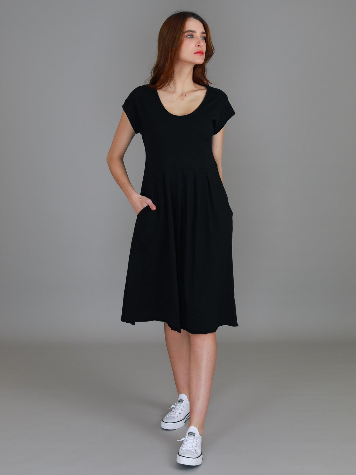 Evelyn | Women's Knee-Length Dress with Pockets – Cotton Jersey