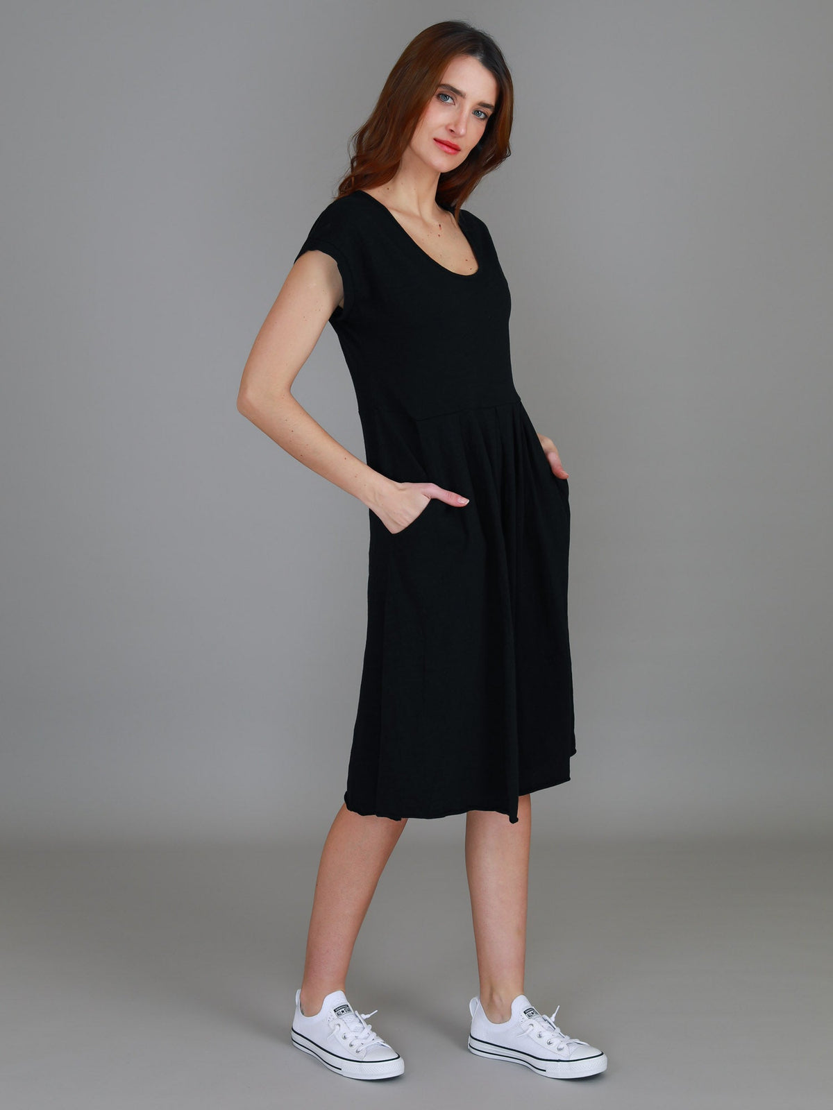 Evelyn | Women's Knee-Length Dress with Pockets – Cotton Jersey
