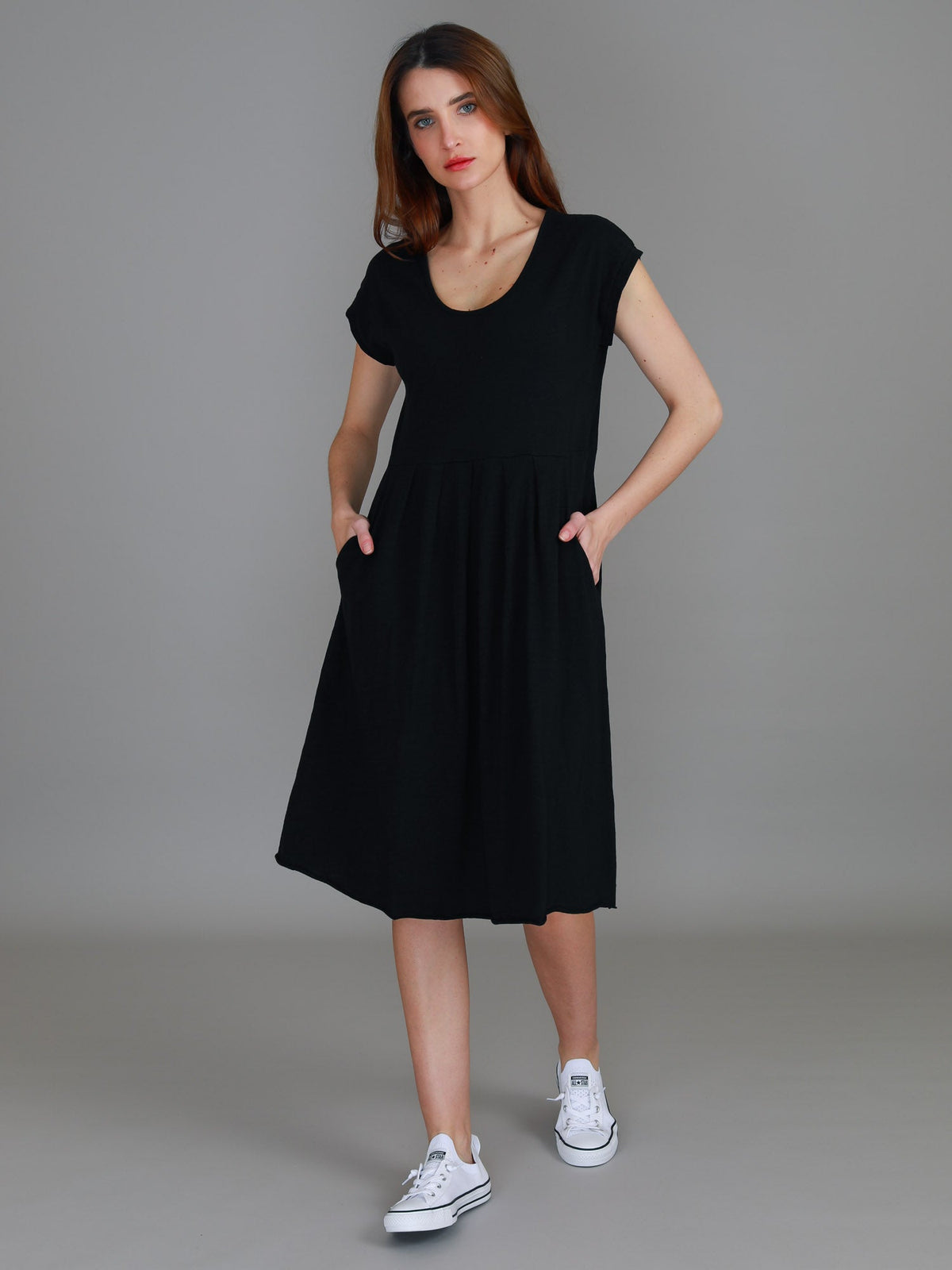 Evelyn | Women's Knee-Length Dress with Pockets – Cotton Jersey