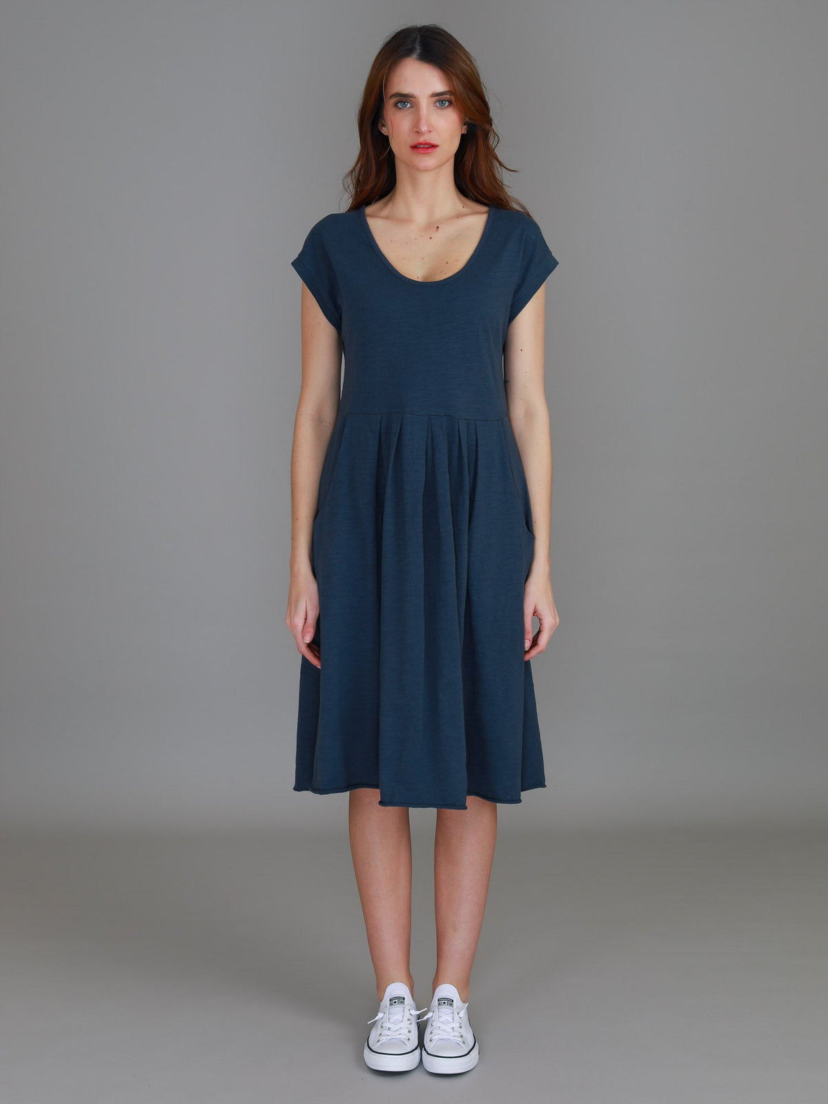 Evelyn | Women's Knee-Length Dress with Pockets – Cotton Jersey