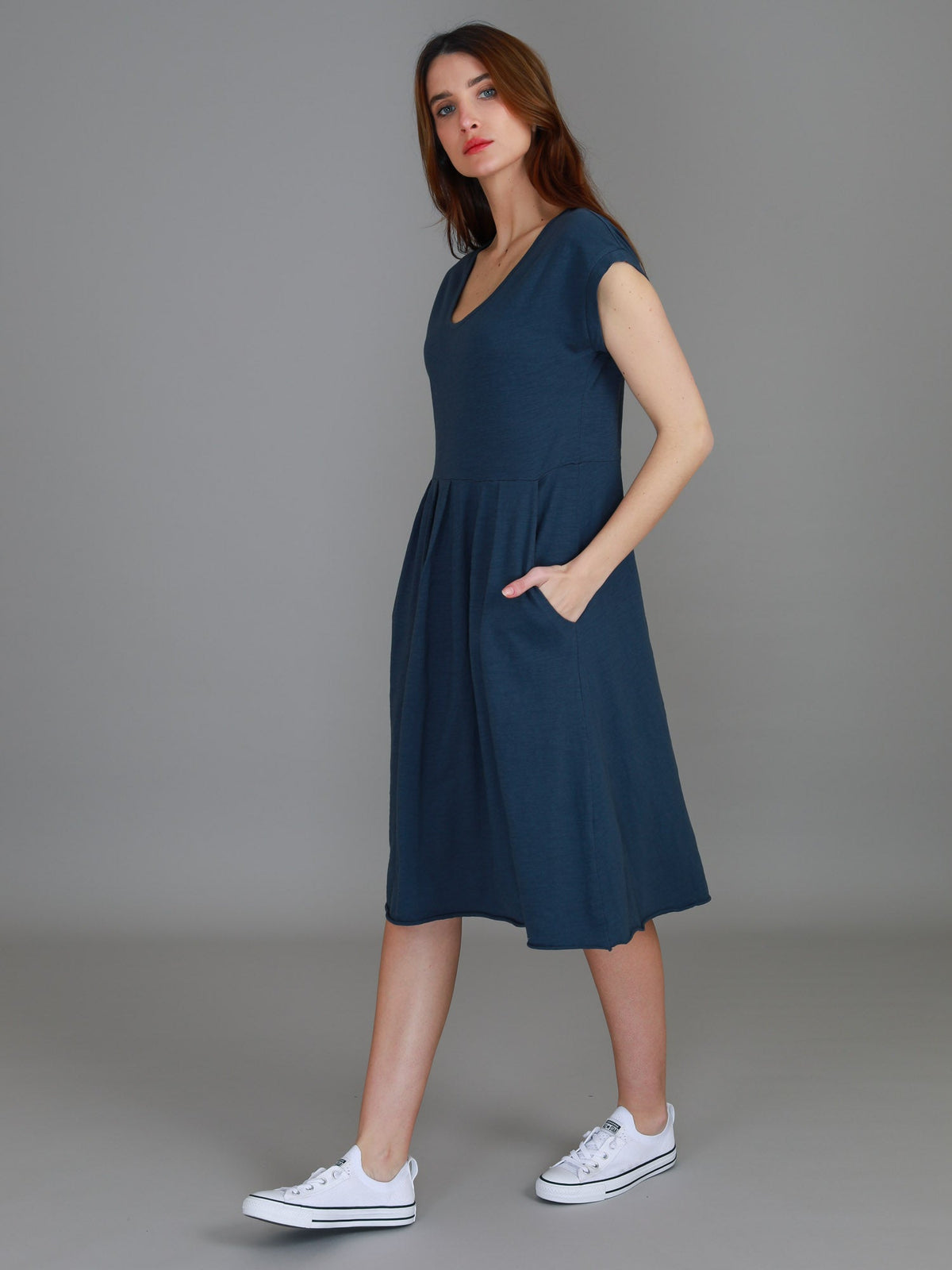 Evelyn | Women's Knee-Length Dress with Pockets – Cotton Jersey