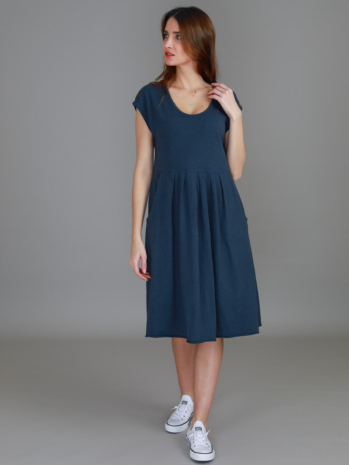 Evelyn | Women's Knee-Length Dress with Pockets – Cotton Jersey
