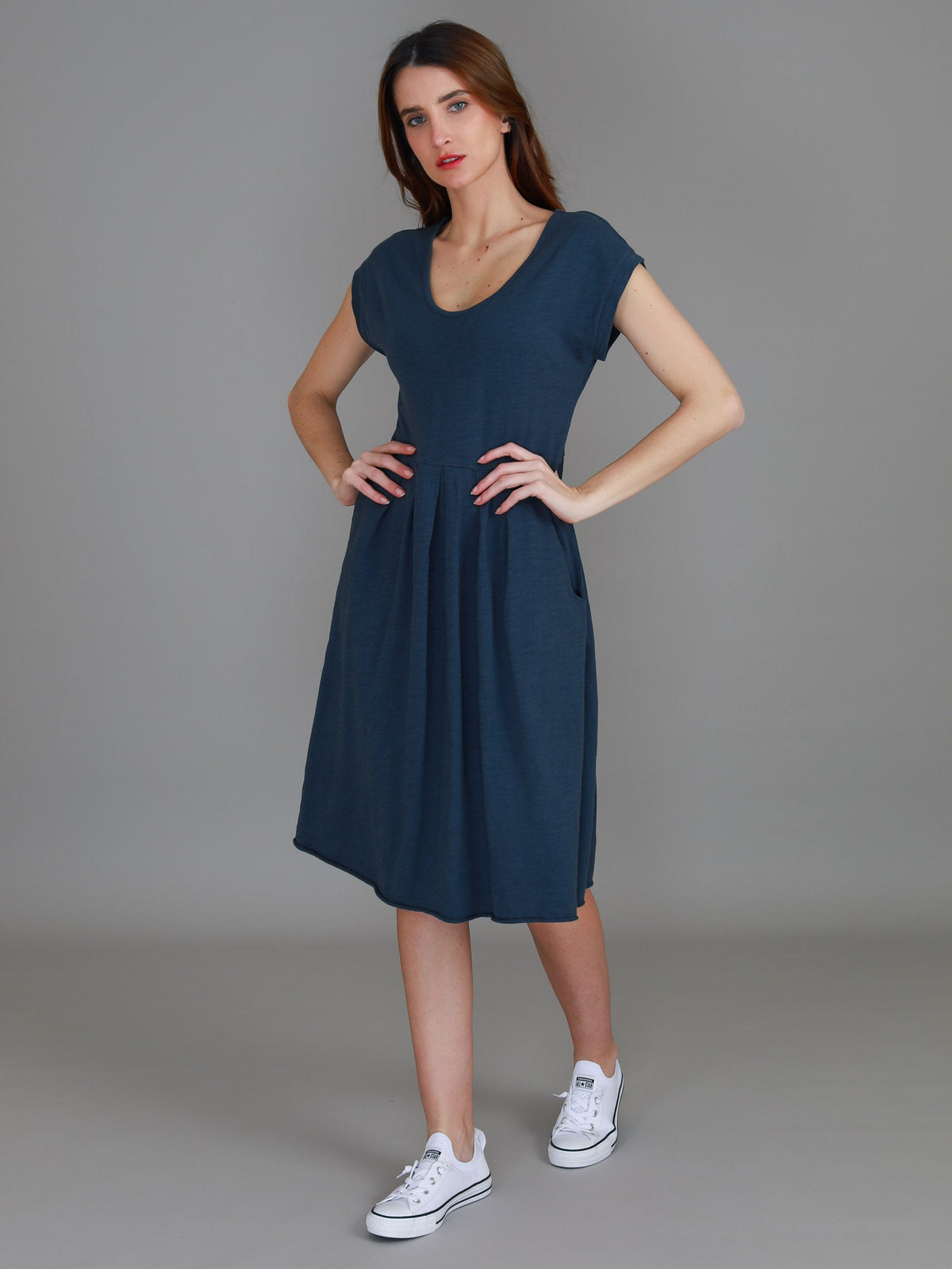 Evelyn | Women's Knee-Length Dress with Pockets – Cotton Jersey