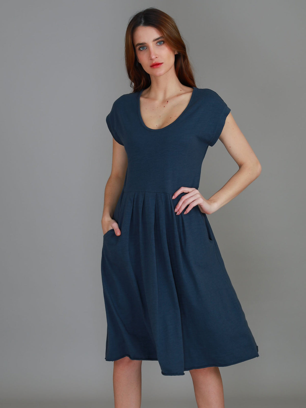 Evelyn | Women's Knee-Length Dress with Pockets – Cotton Jersey
