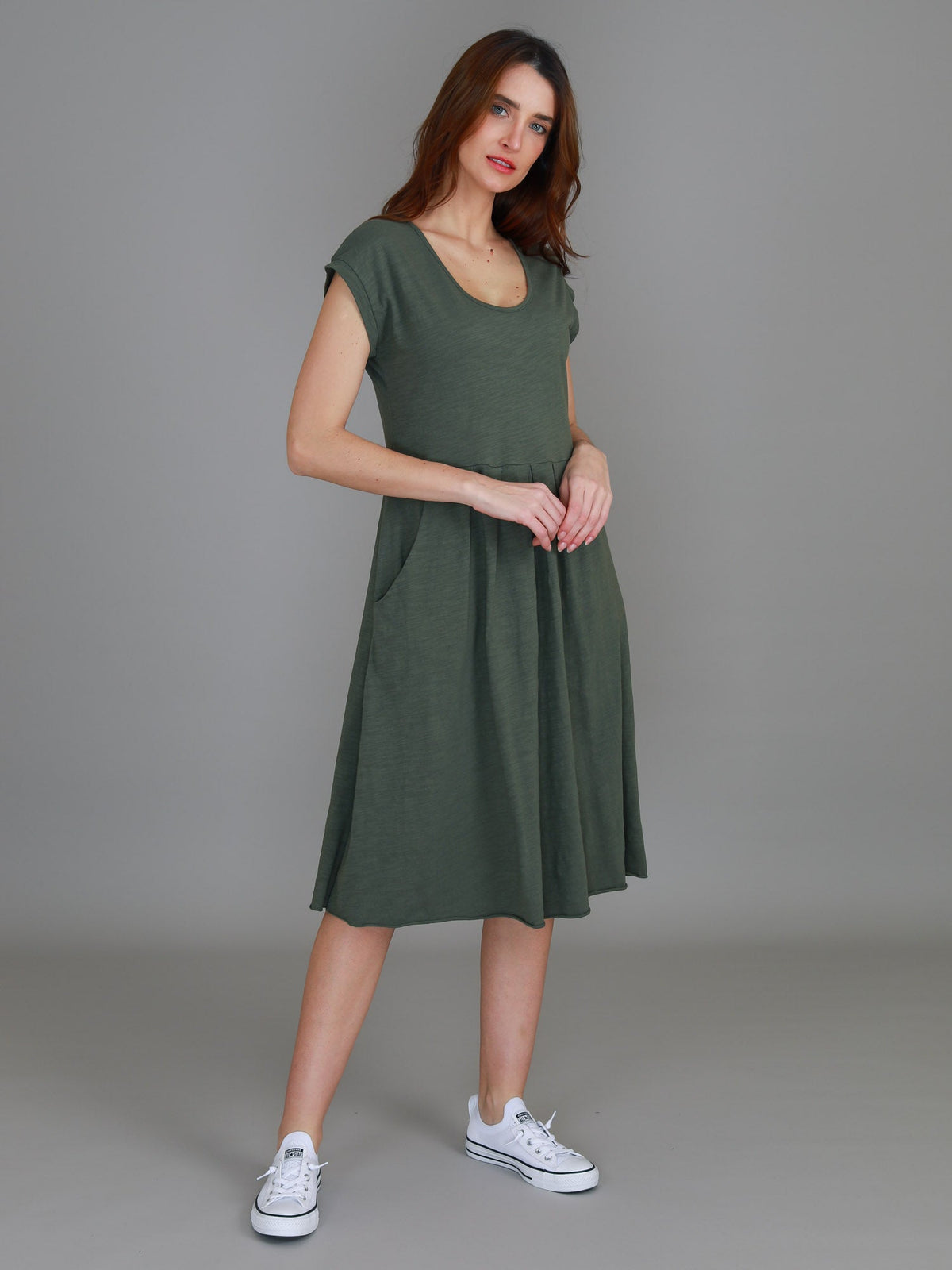 Evelyn | Women's Knee-Length Dress with Pockets – Cotton Jersey
