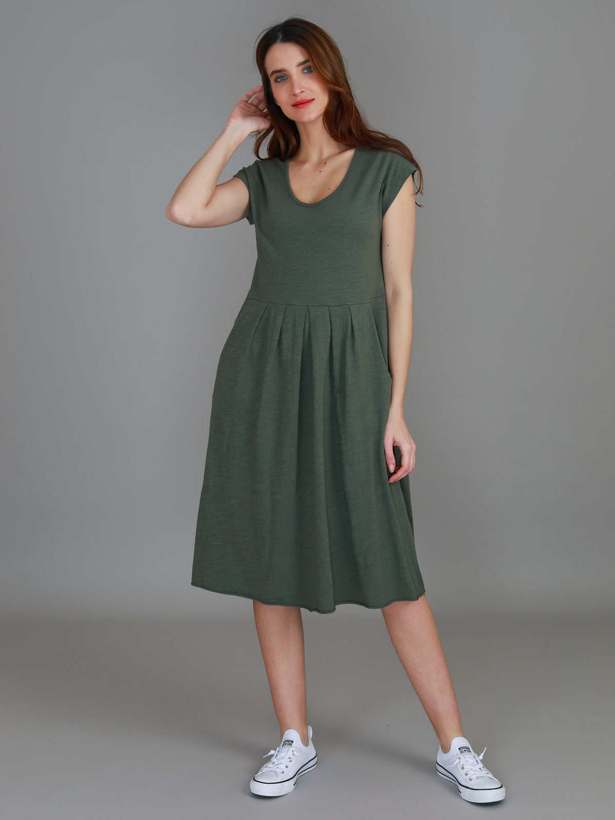 Evelyn | Women's Knee-Length Dress with Pockets – Cotton Jersey