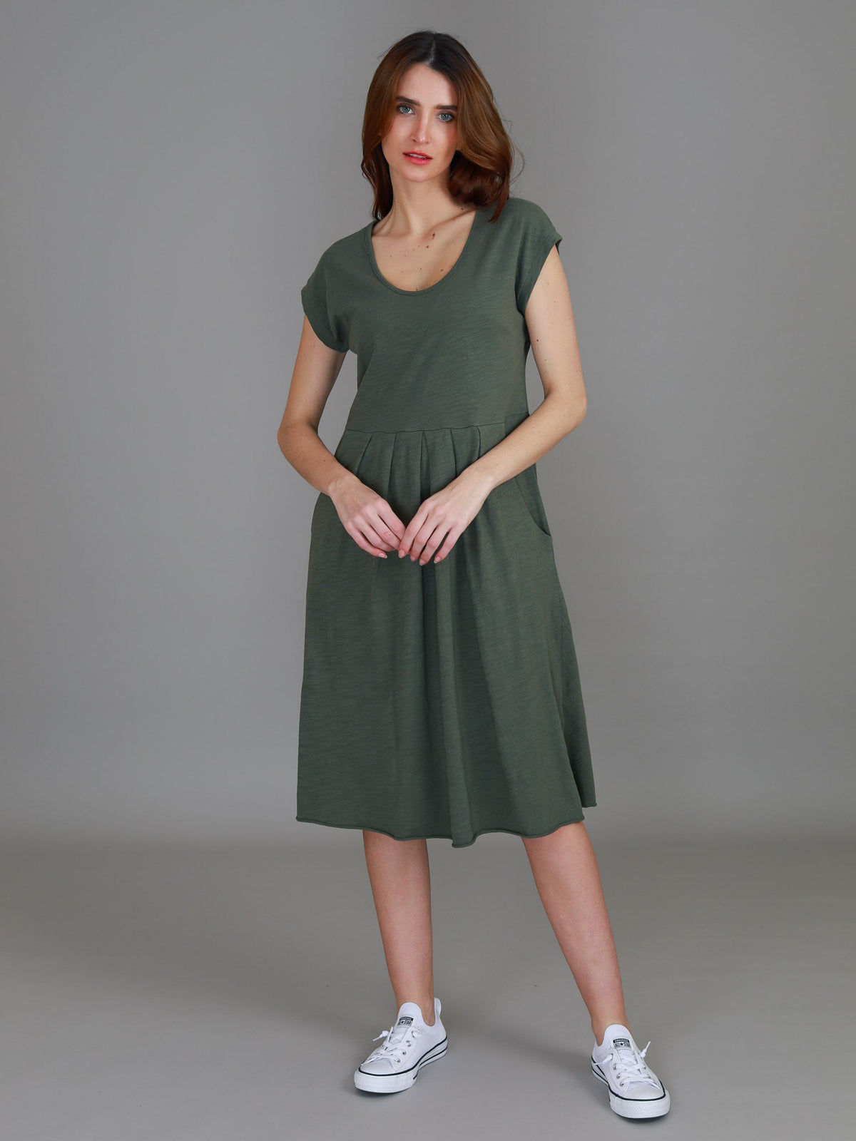 Evelyn | Women's Knee-Length Dress with Pockets – Cotton Jersey