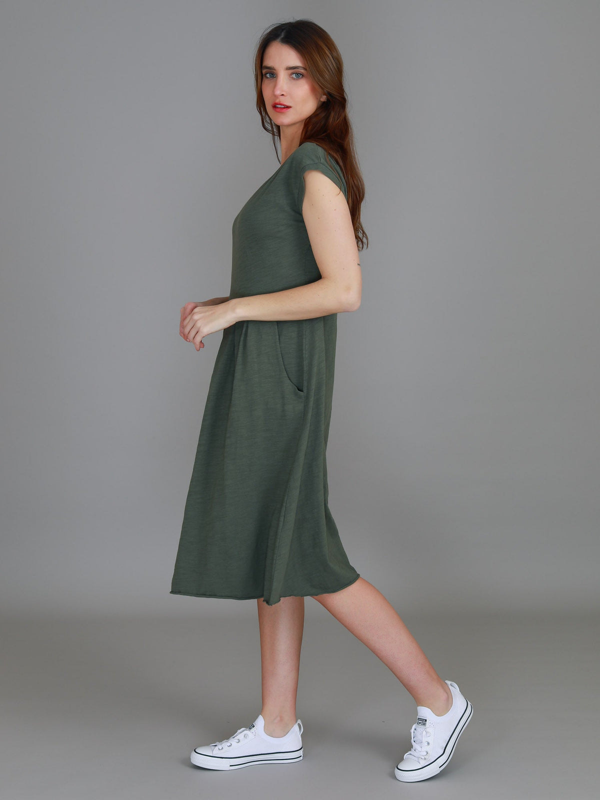 Evelyn | Women's Knee-Length Dress with Pockets – Cotton Jersey