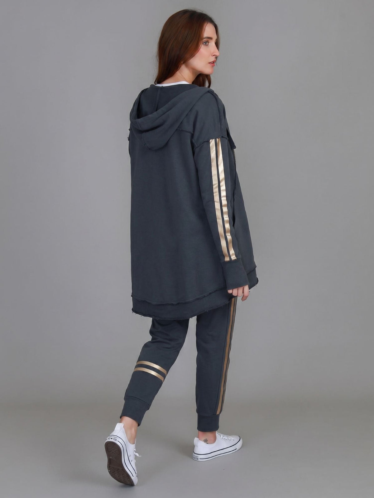 Charlie | Women's Gold Stripe Hooded Jacket – Cotton French Terry