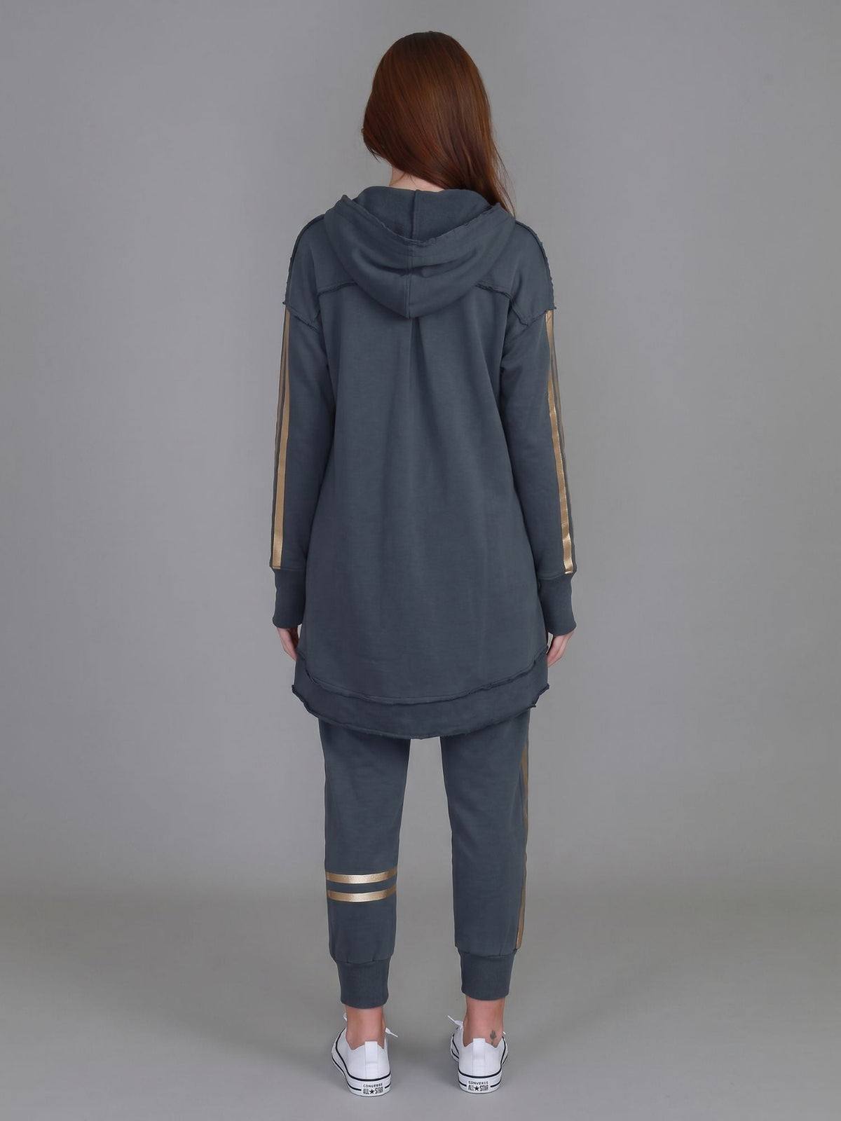 Charlie | Women's Gold Stripe Hooded Jacket – Cotton French Terry